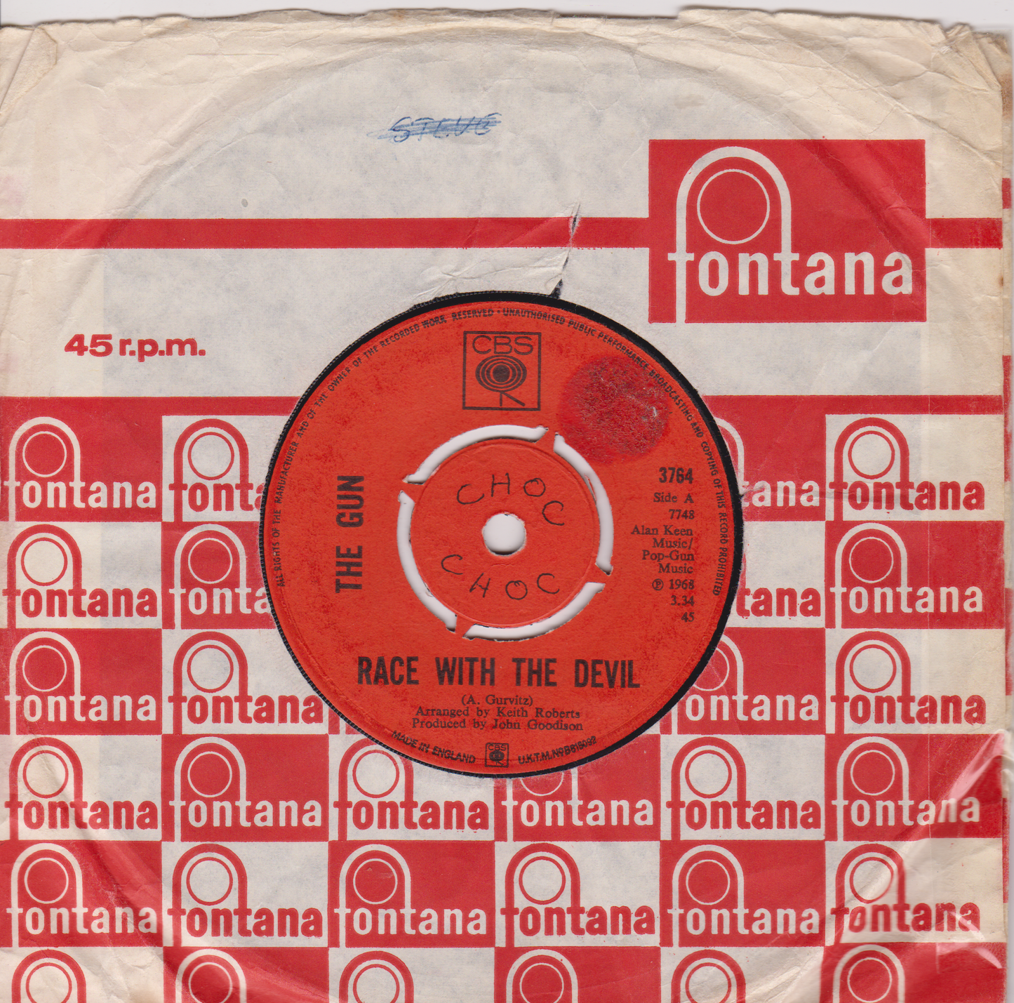 The Gun – Race With The Devil (CBS 1968) 7" vinyl single G+/-