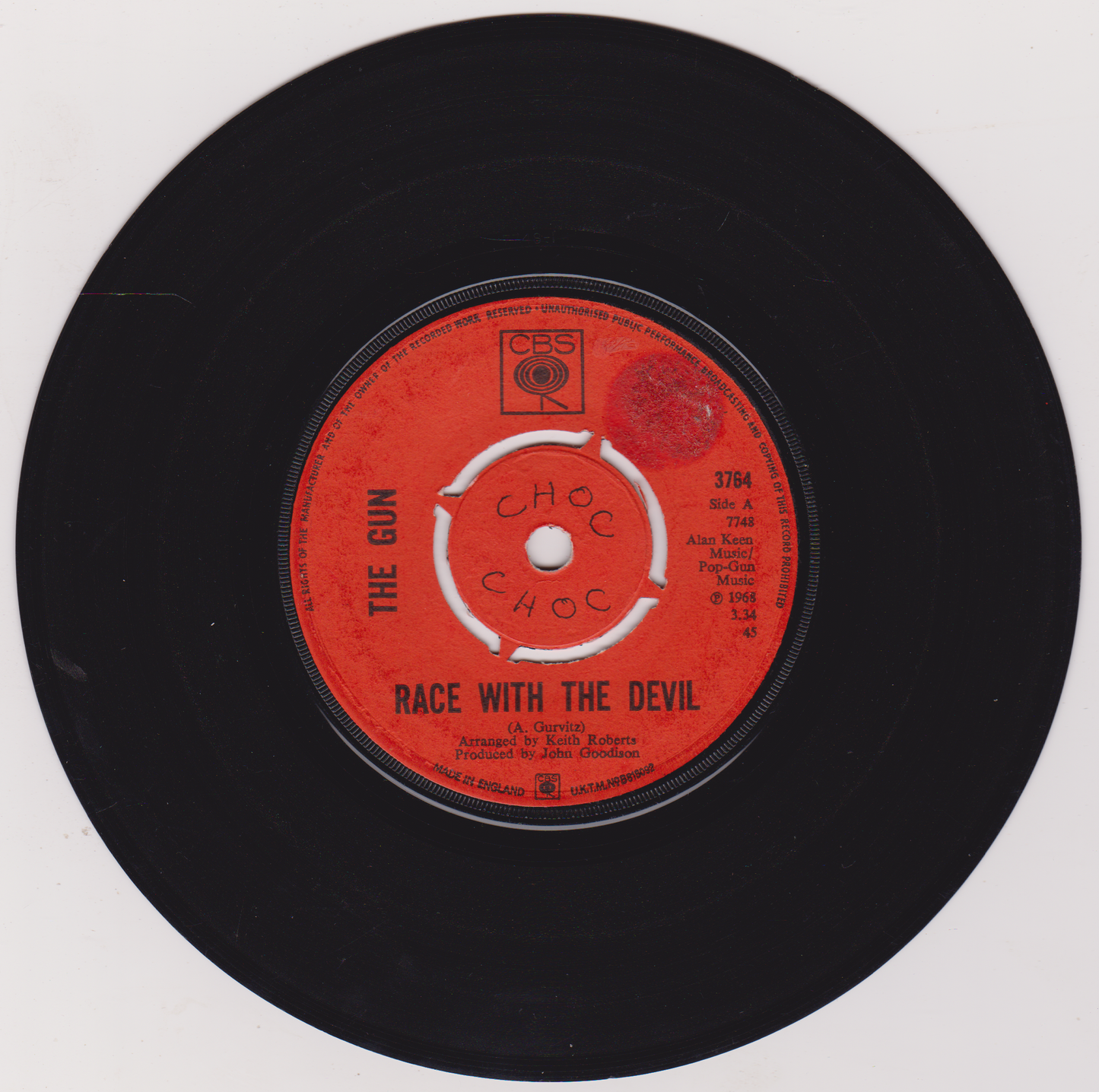 The Gun – Race With The Devil (CBS 1968) 7" vinyl single G+/-