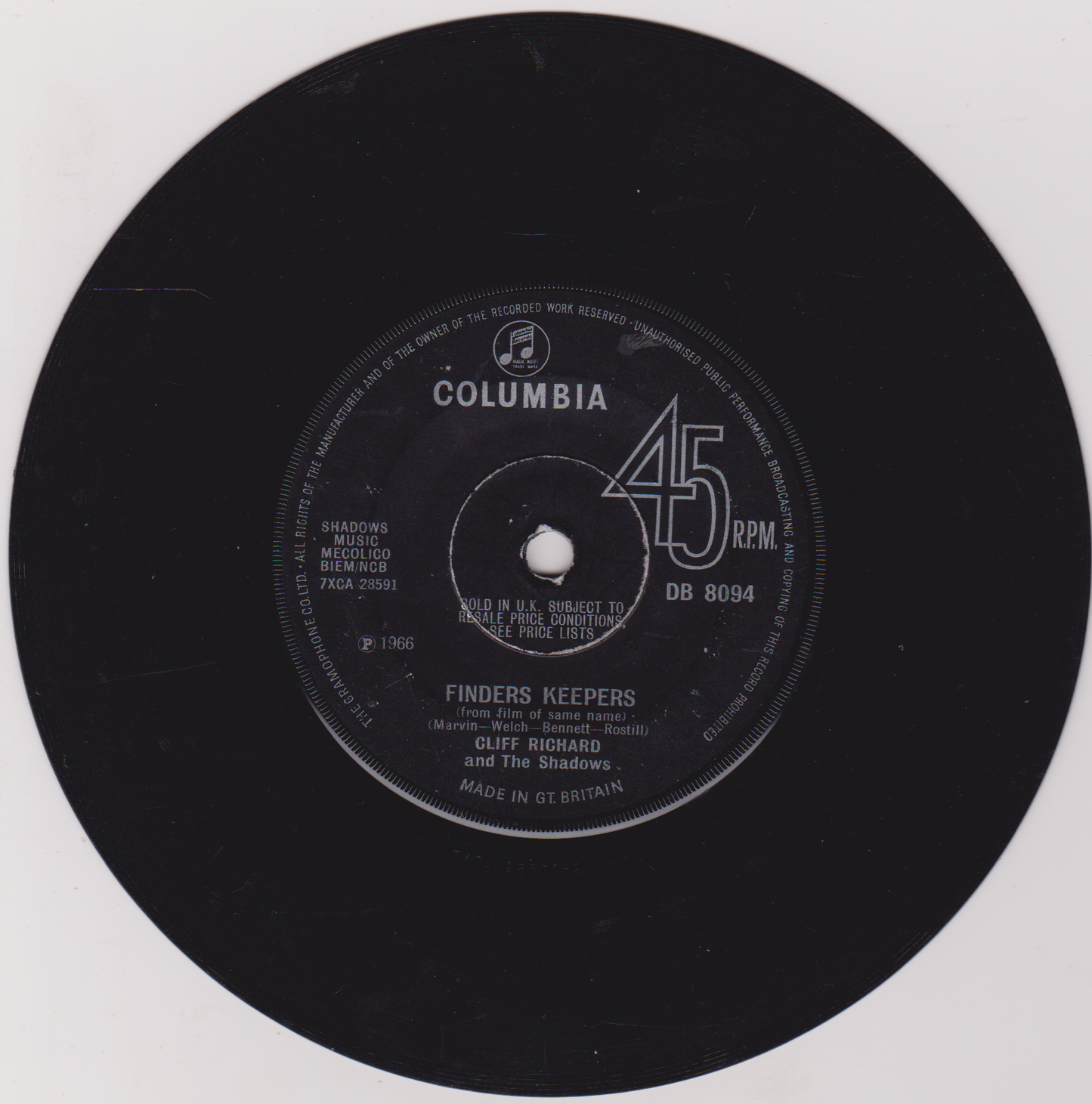 Vinyl record label with Columbia 45 RPM branding