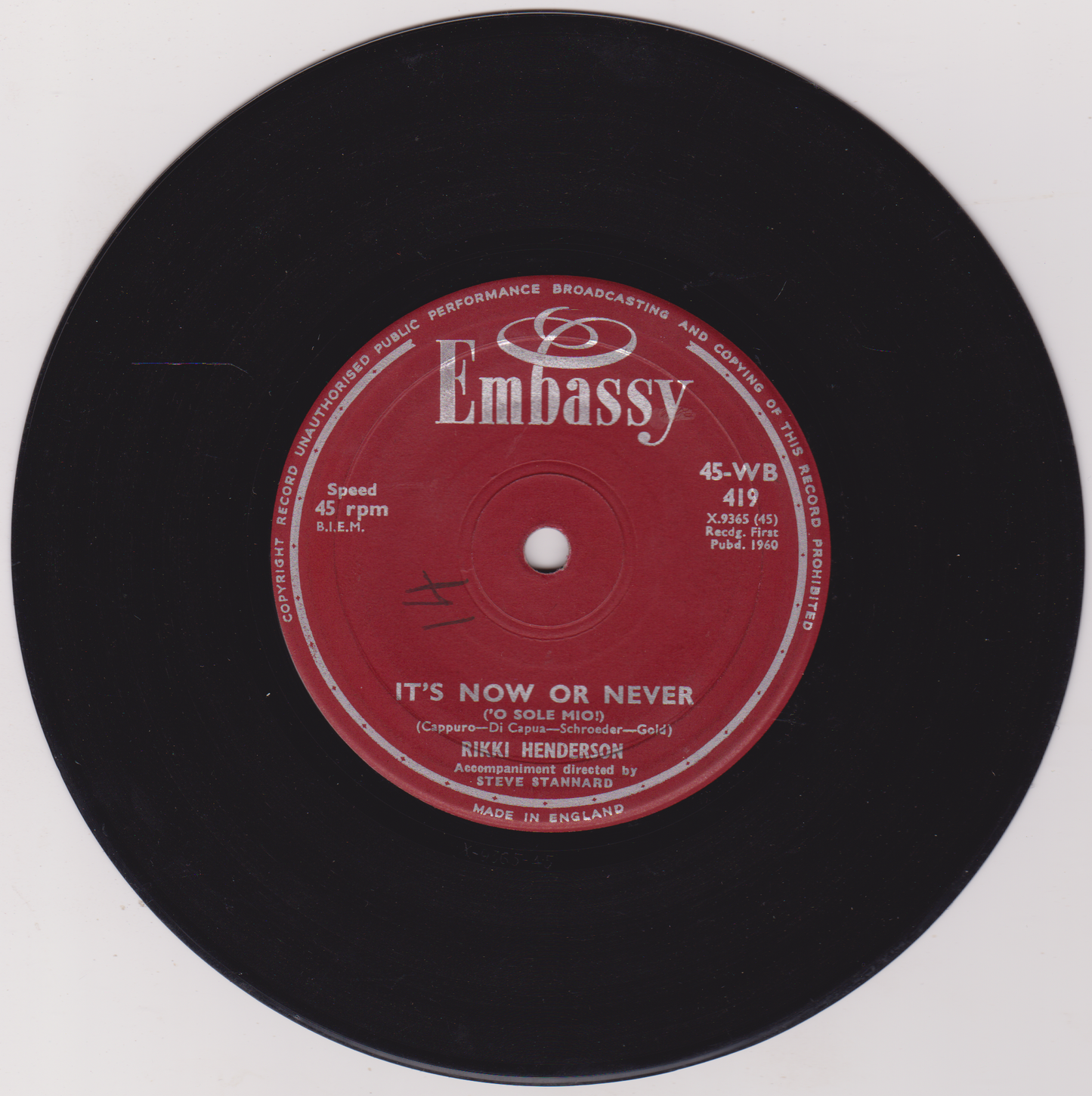 Rikki Henderson – Save The Last Dance For Me (Embassy 1960) 7" vinyl single VG/G+