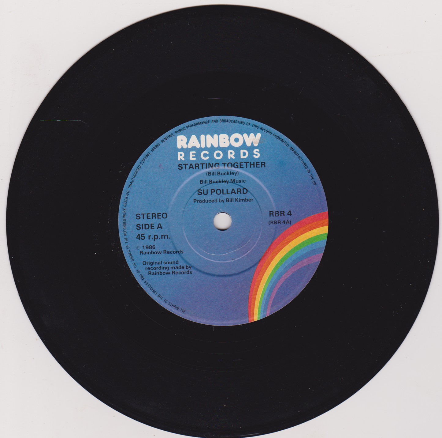 Vinyl record with a blue label featuring Rainbow Records branding