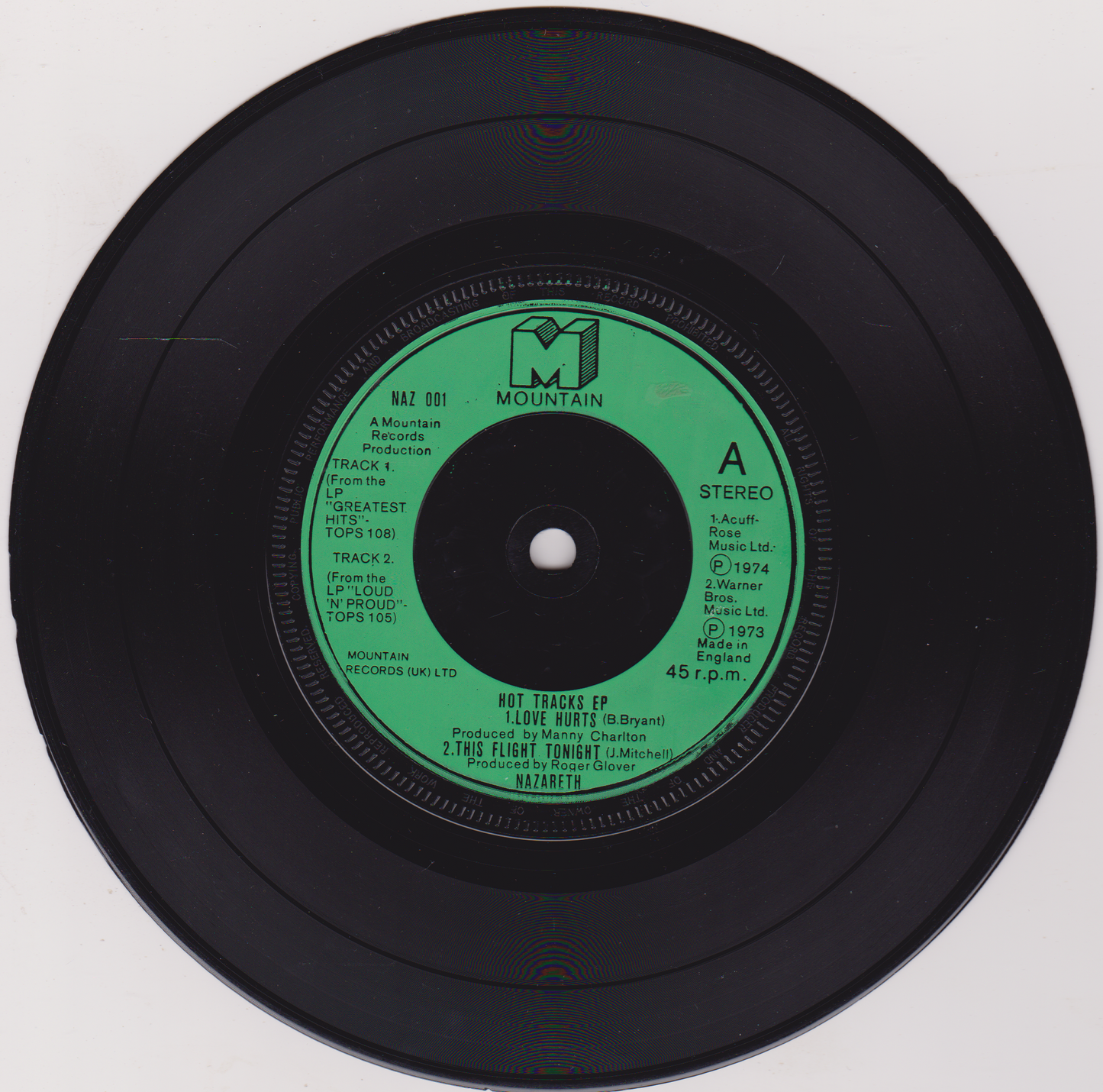Nazareth – Hot Tracks (Mountain 1977) 7" vinyl P/S EP VG/VG
