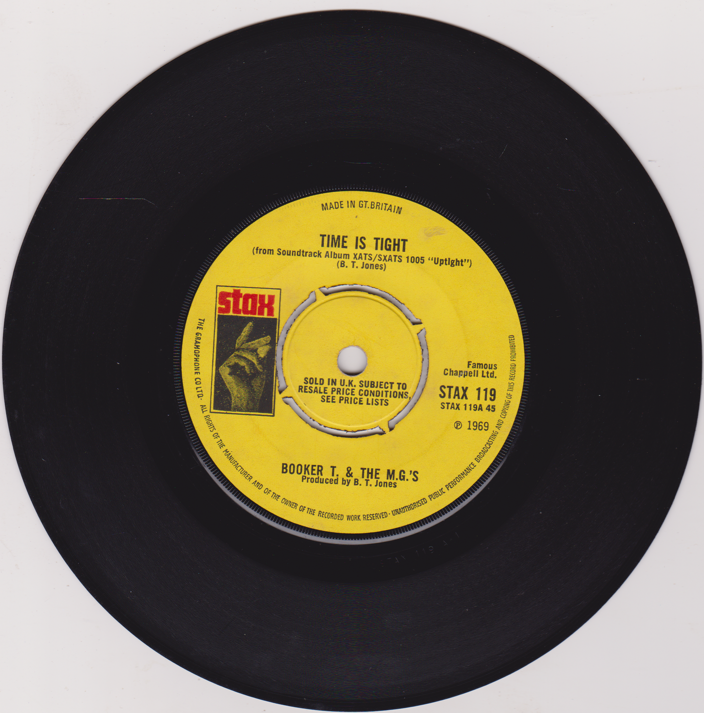 Vinyl record with yellow label featuring Stax Records branding