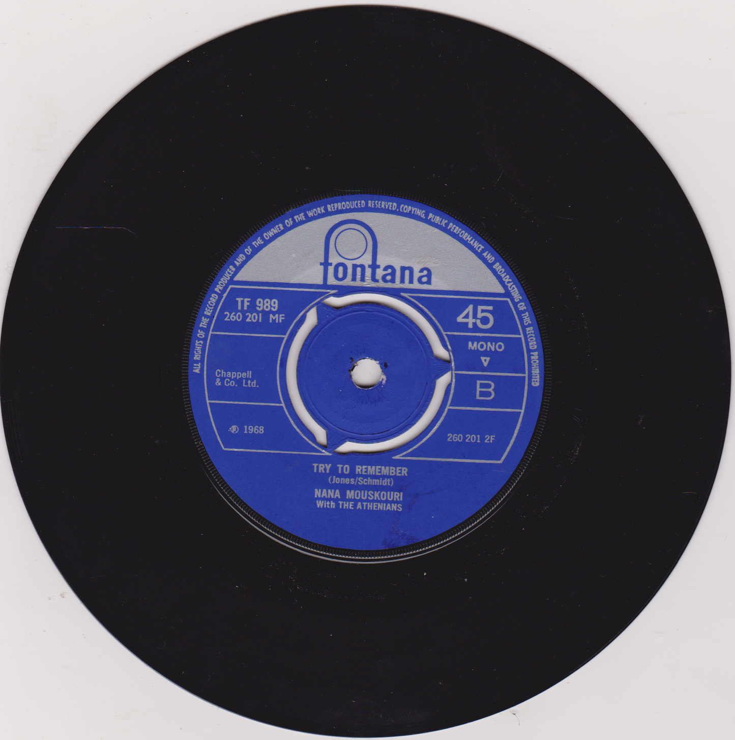 Vinyl record with a blue label on a white background
