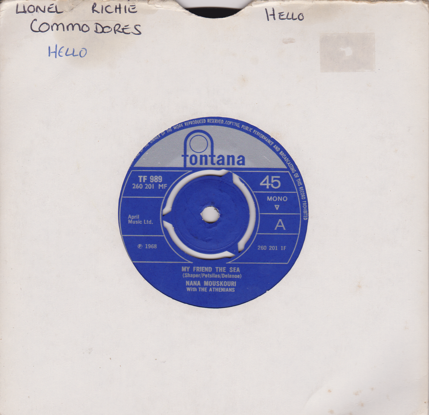 Vintage record sleeve with blue label featuring 'Fontana' on a white background