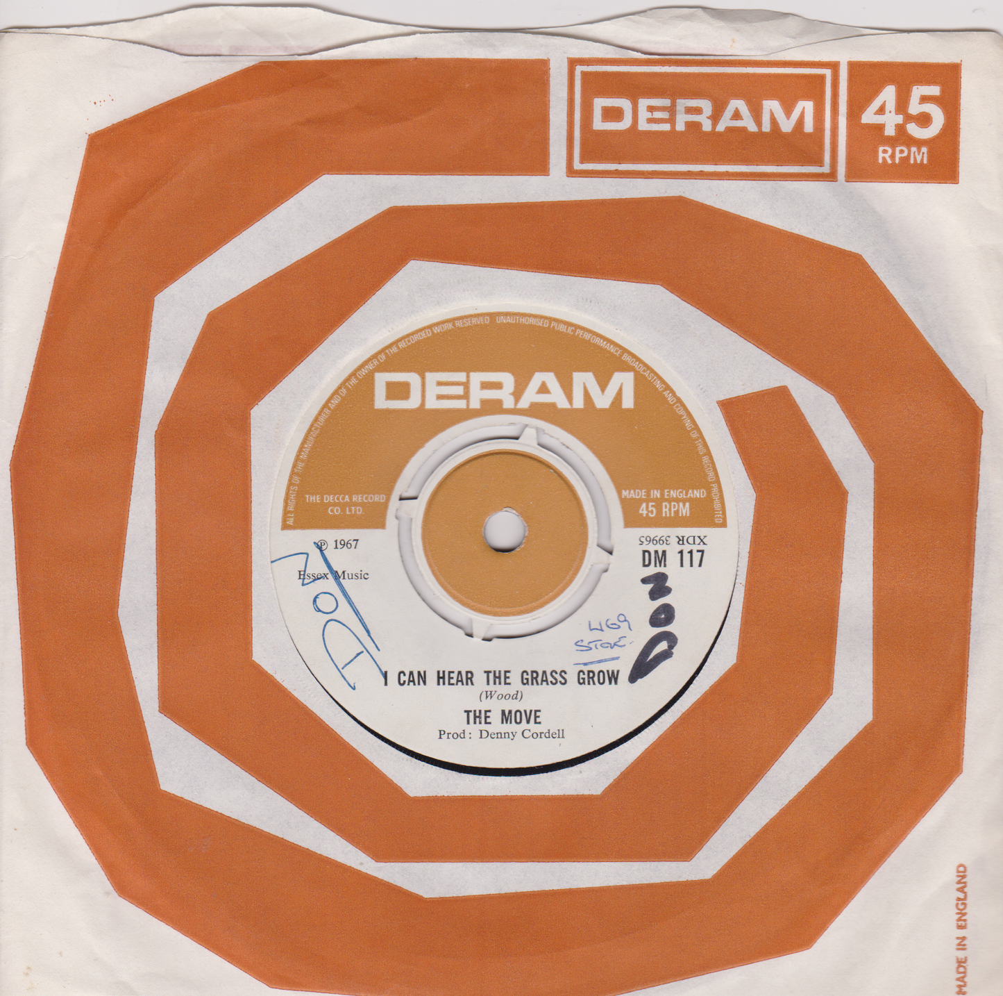 Deram record sleeve with orange border and white center