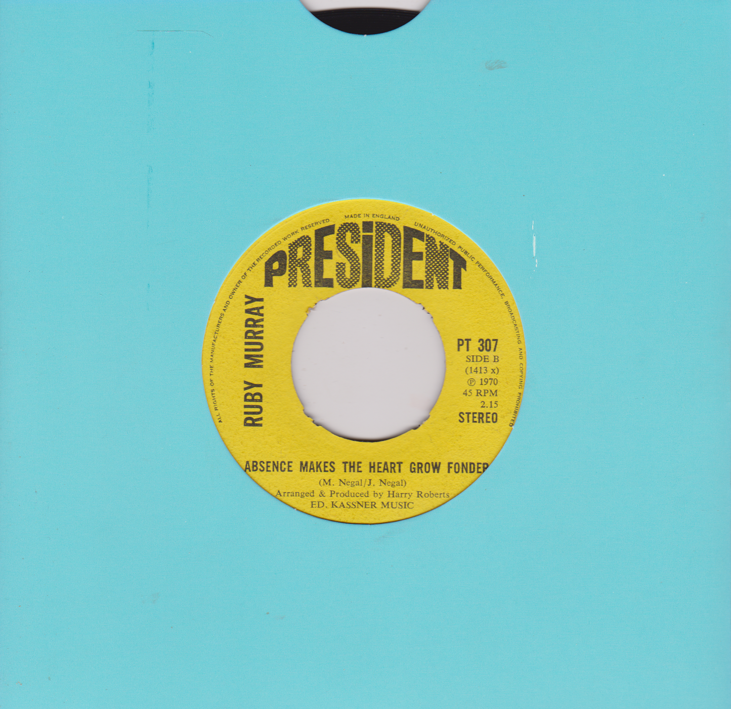 Vinyl record label with 'President' and 'Ruby Murray' on a blue background
