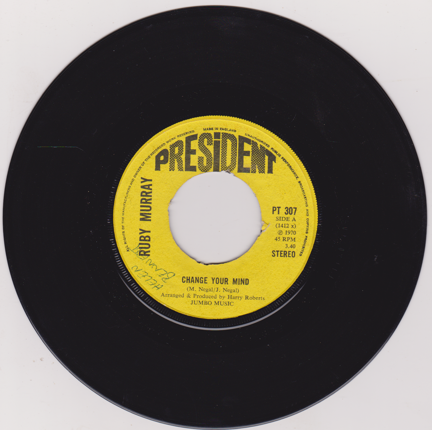 Vinyl record with yellow label featuring 'President' and 'Ruby Murray'