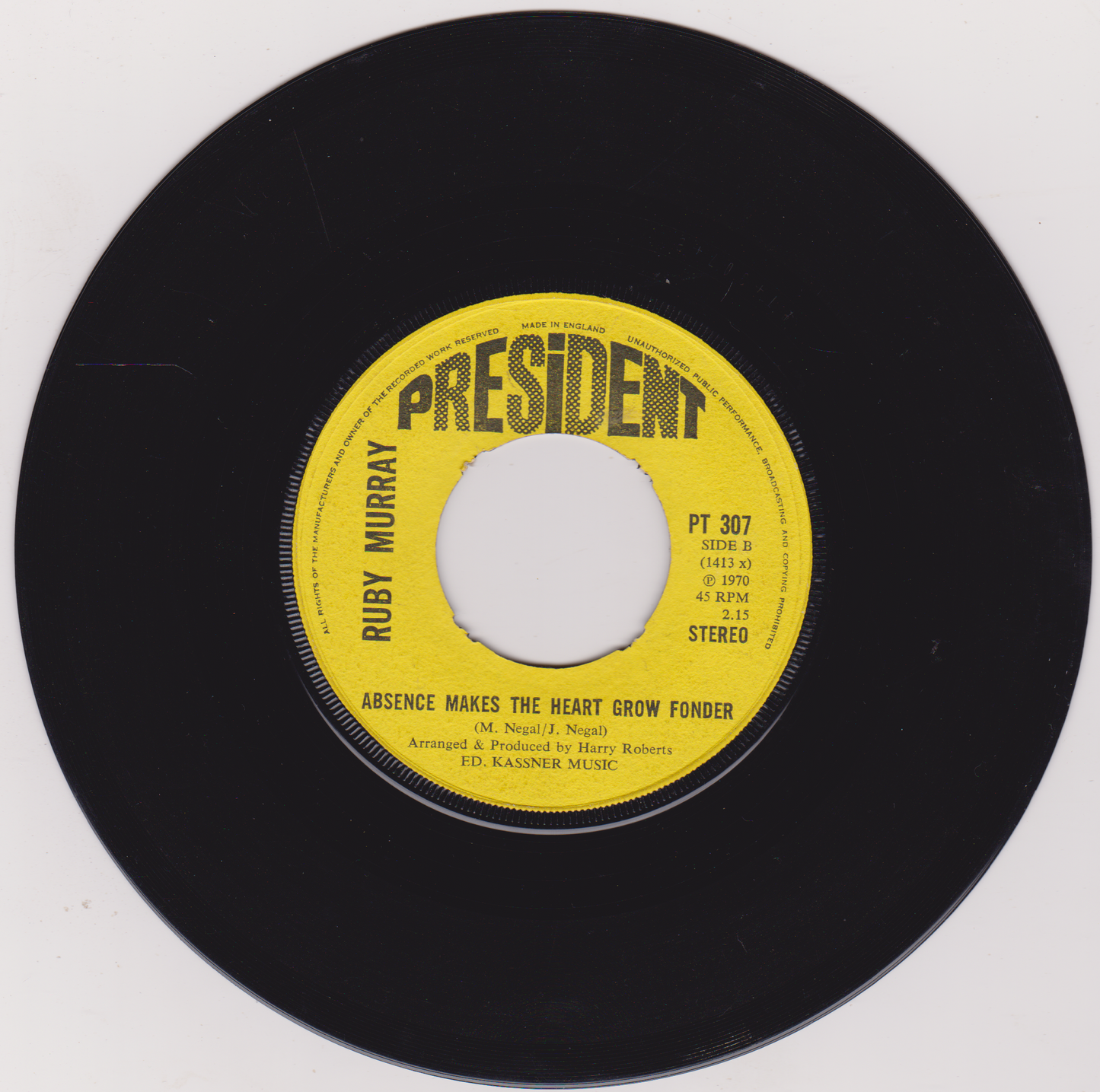 Vinyl record with yellow label featuring 'President' and 'Ruby Murray'.