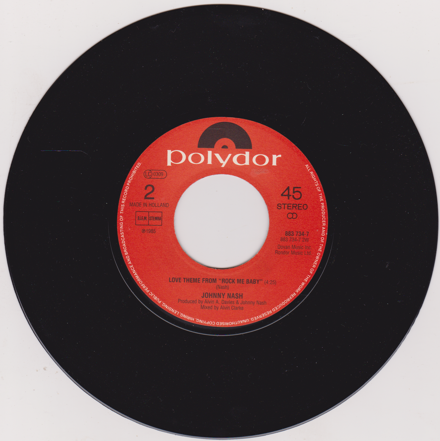 Johnny Nash – Rock Me Baby (Polydor 1985) 7" vinyl single VG/VG jukebox centre