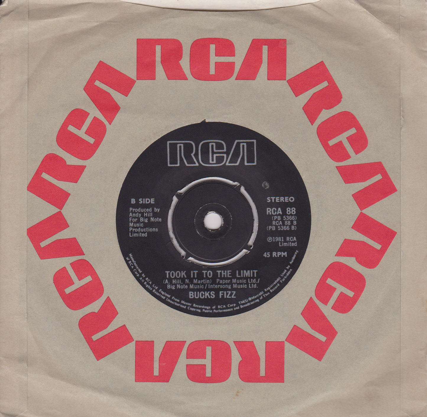 Record sleeve with red 'RCA' text and a black record label on a beige background