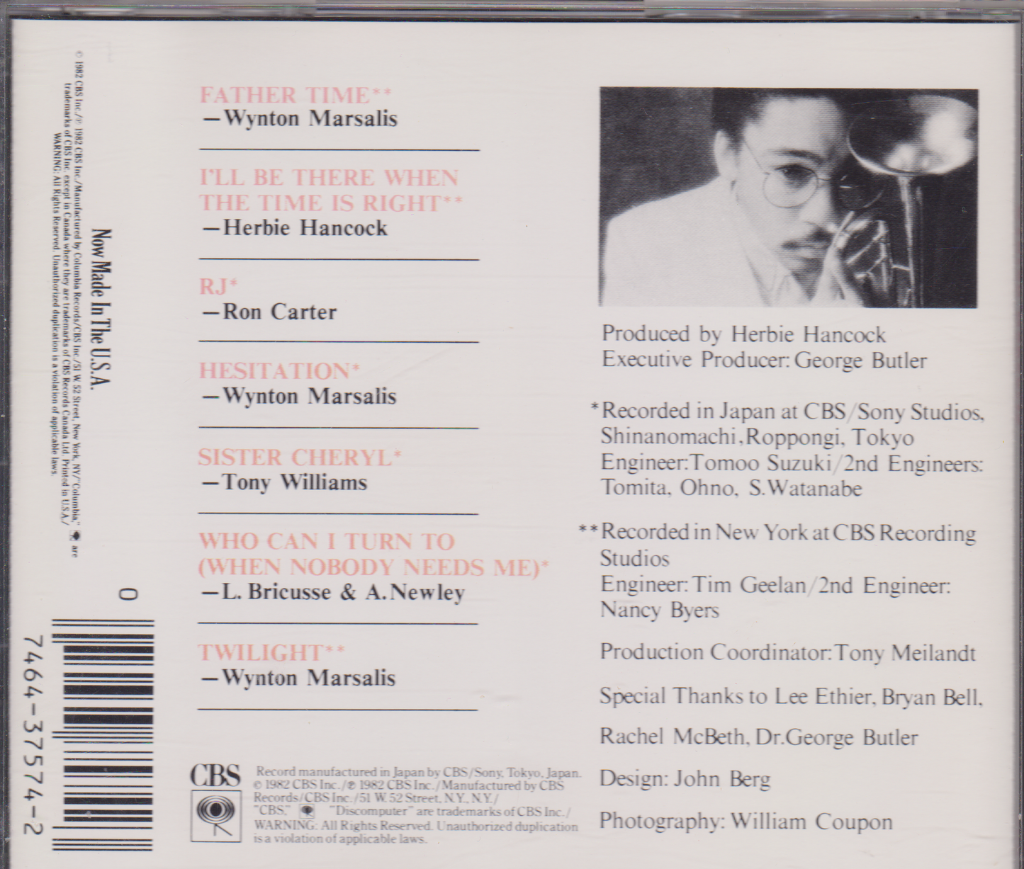 CD back cover with tracklist and artist information
