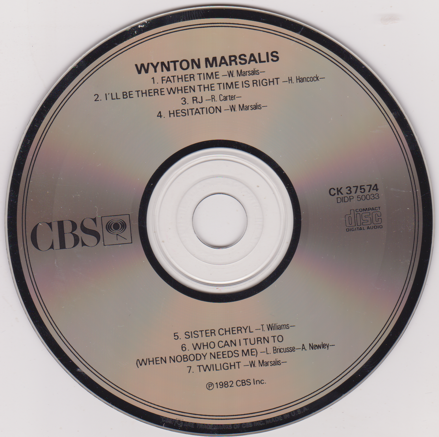 CD with Wynton Marsalis album tracklist on a white background