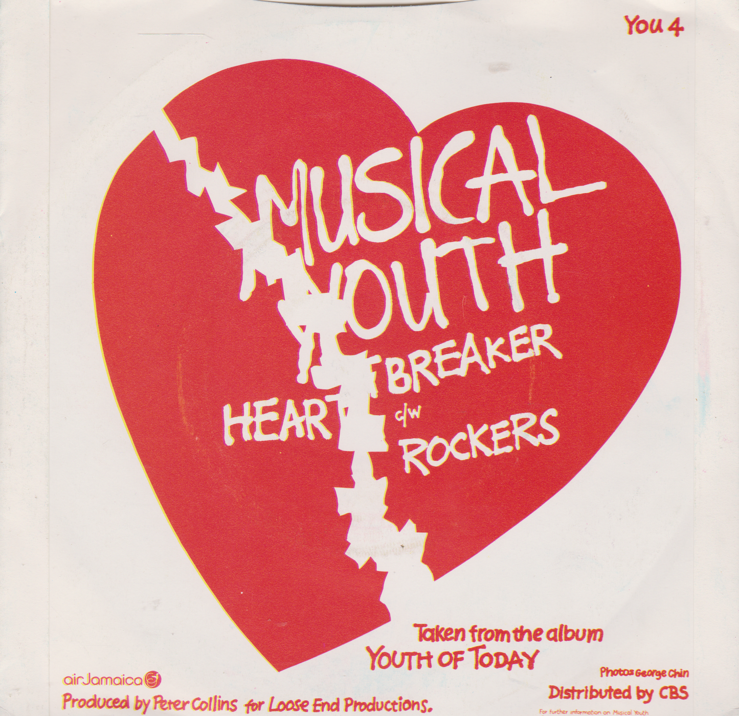 Single cover with a red heart and text about 'Musical Youth' and 'Heartbreaker'.