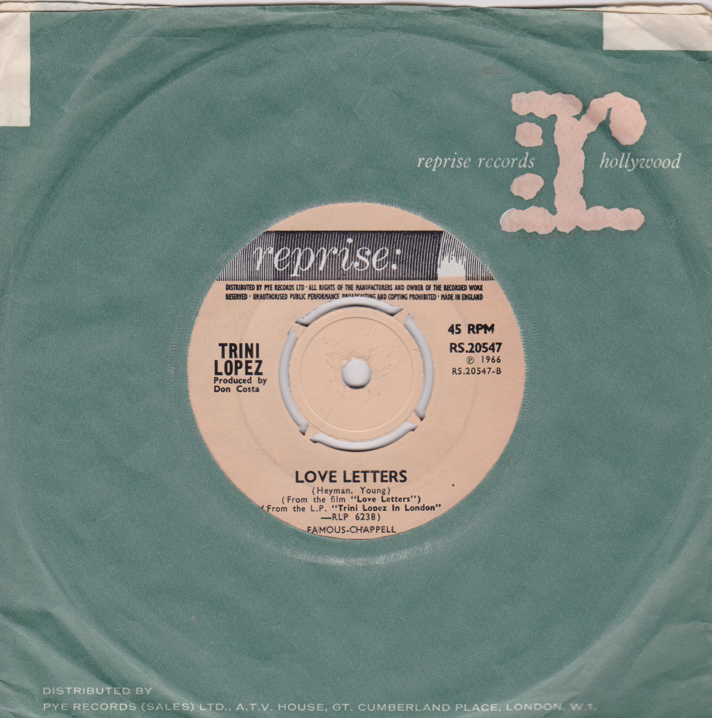 Record label with 'reprise records' branding and text on a green background