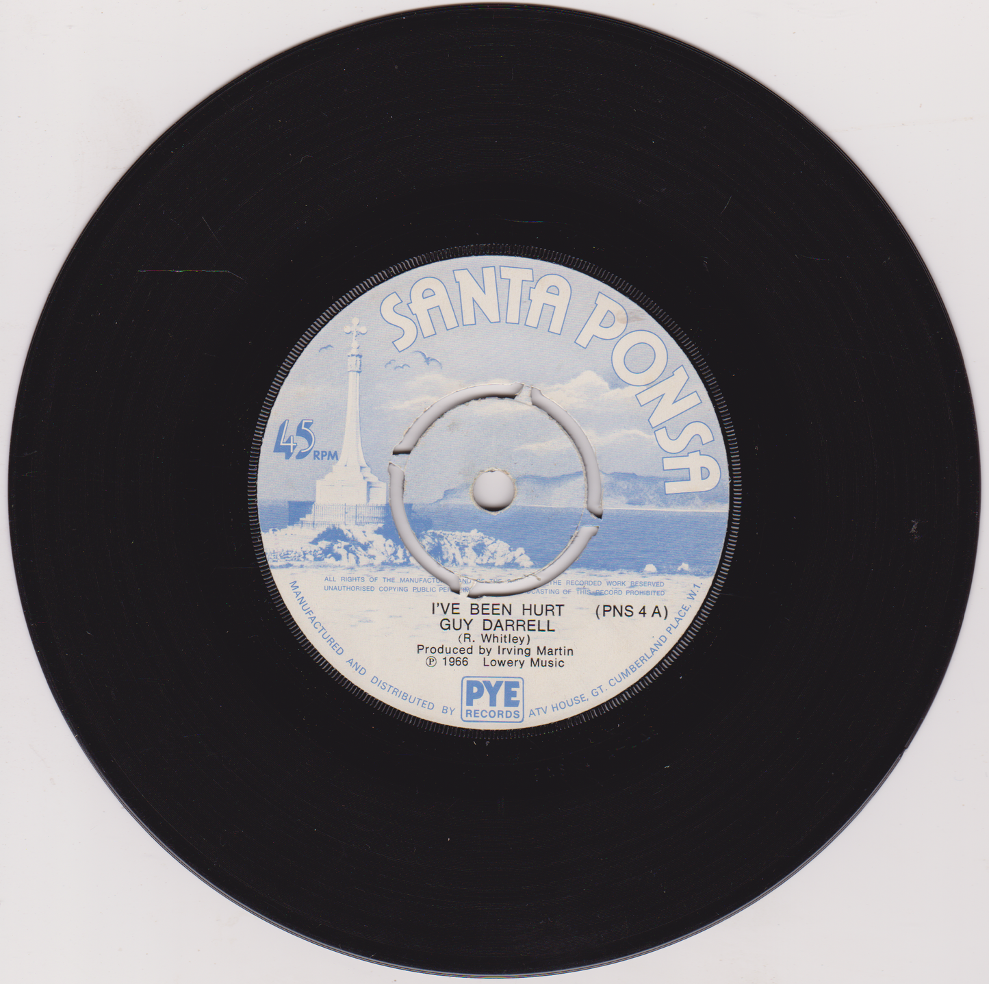 Vinyl record with a label on a white background