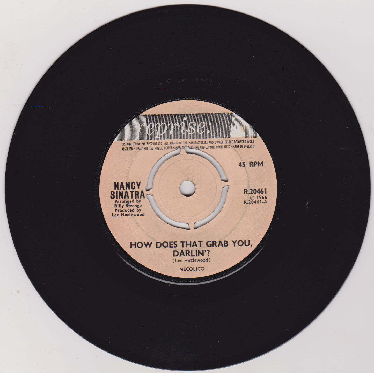 Record label of a Nancy Sinatra record with 'Reprise' label on a white background