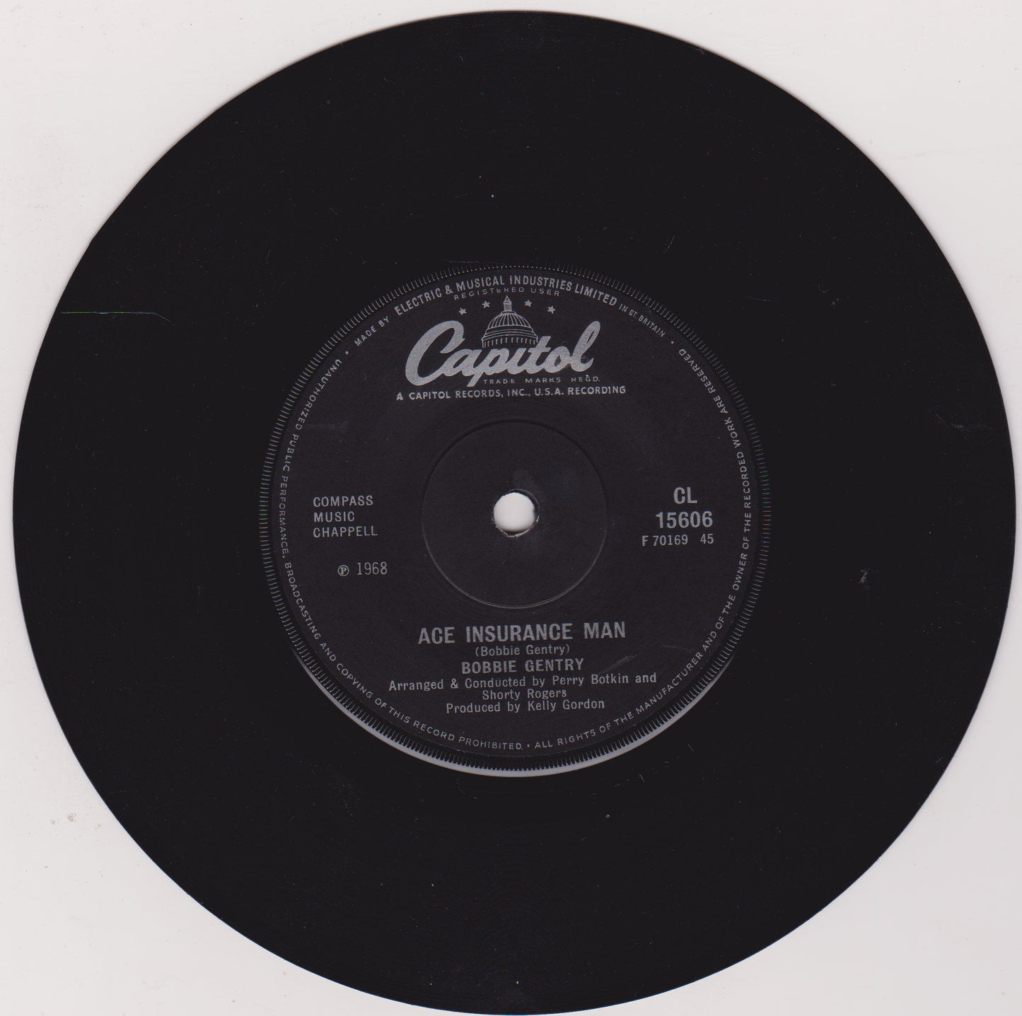 Black vinyl record with Capitol Records label on a white background