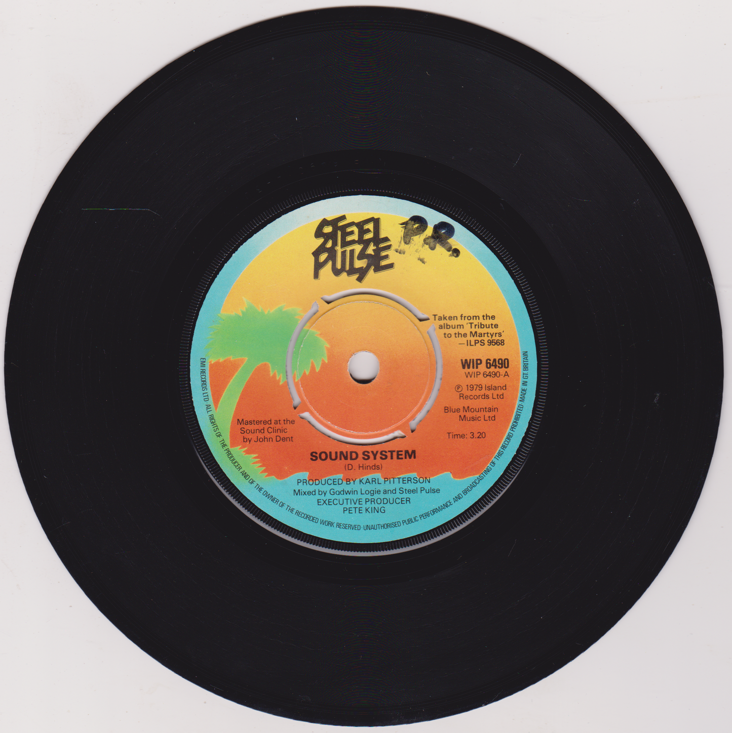 Vinyl record with a colorful label on a white background