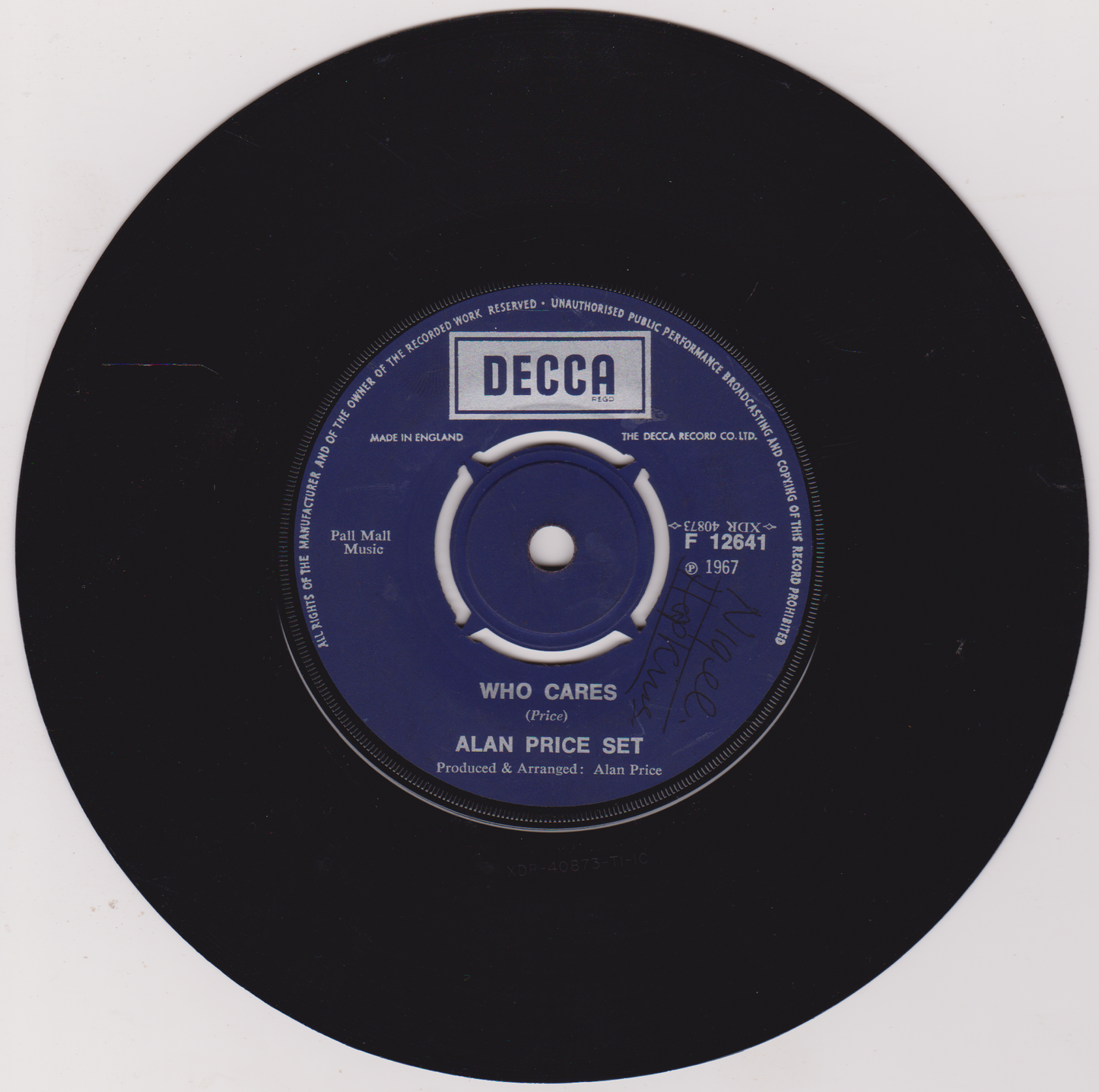 Vinyl record with a blue label on a white background