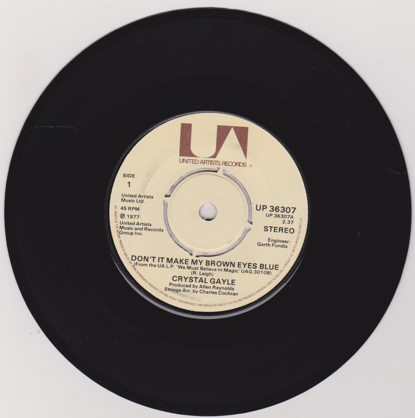 Vinyl record with a yellow label featuring 'United Artists' branding on a white background