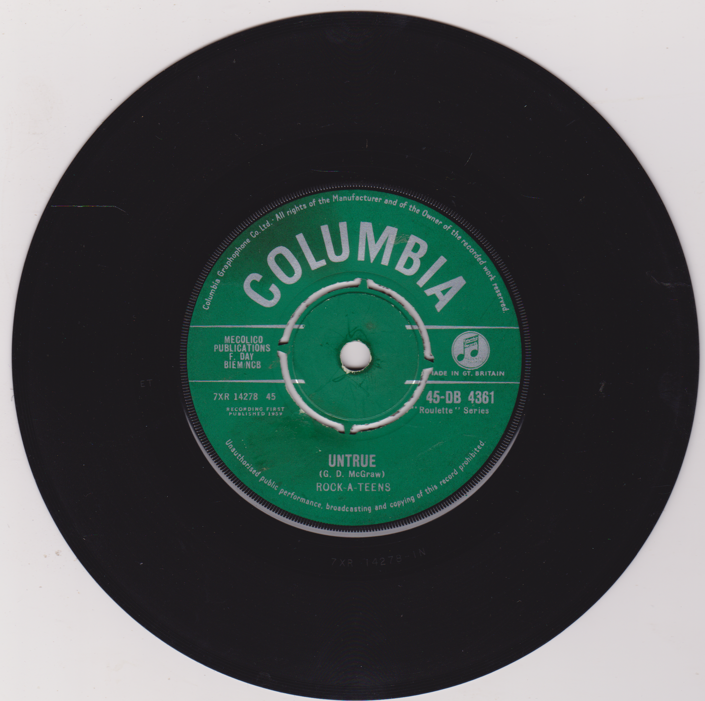 Vinyl record with a green label featuring the Columbia Records logo on a white background