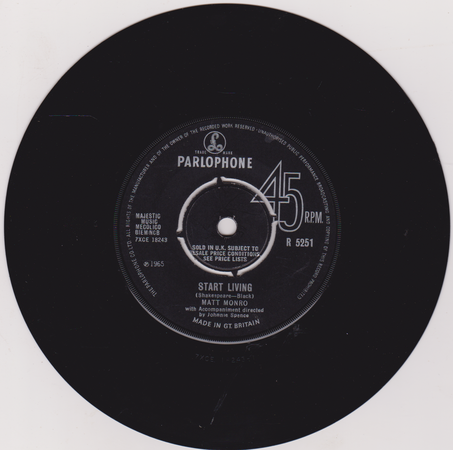 Black vinyl record with Parlophone label on a white background