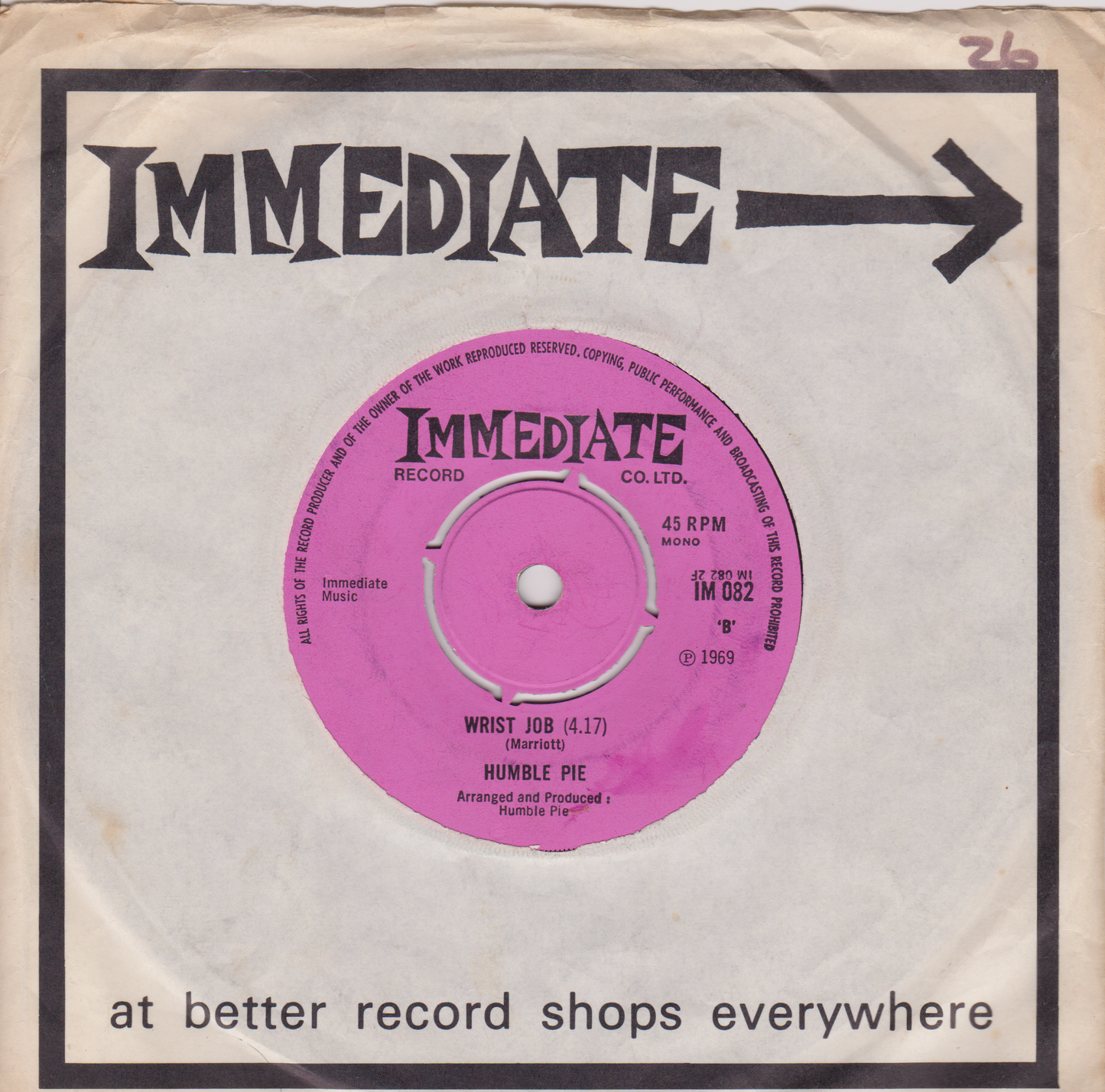 Humble Pie – Natural Born Bugie (Immediate 1969) 7" vinyl single VG/VG