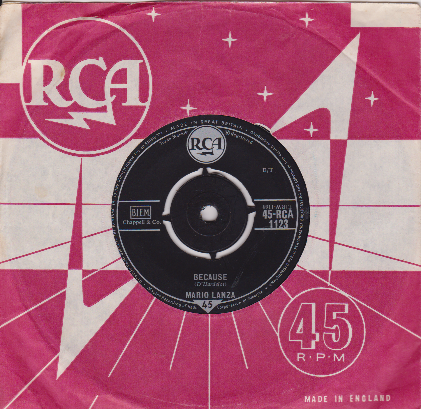 Vintage RCA record cover with a pink and white design