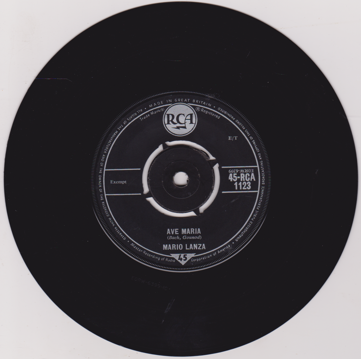 Black vinyl record with RCA label on a white background