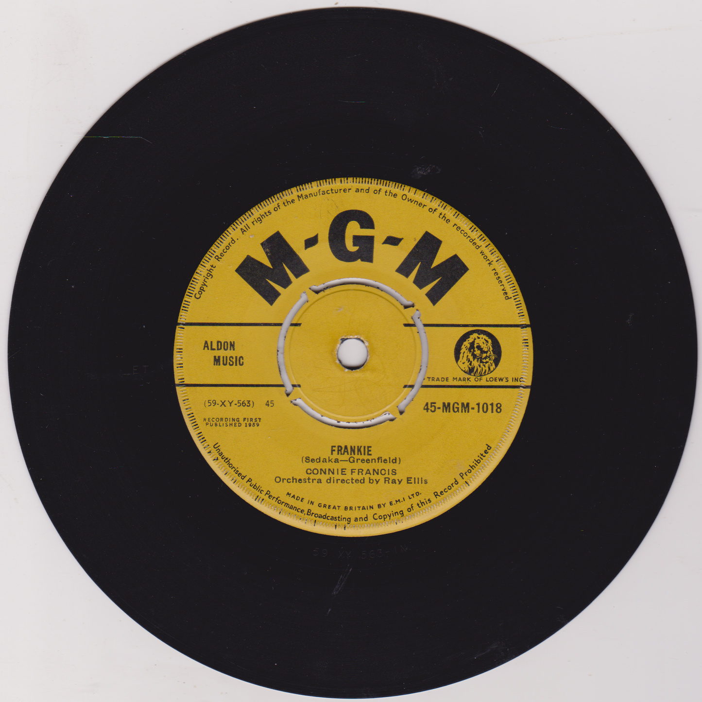 Record label with 'M-G-M' branding on a black background