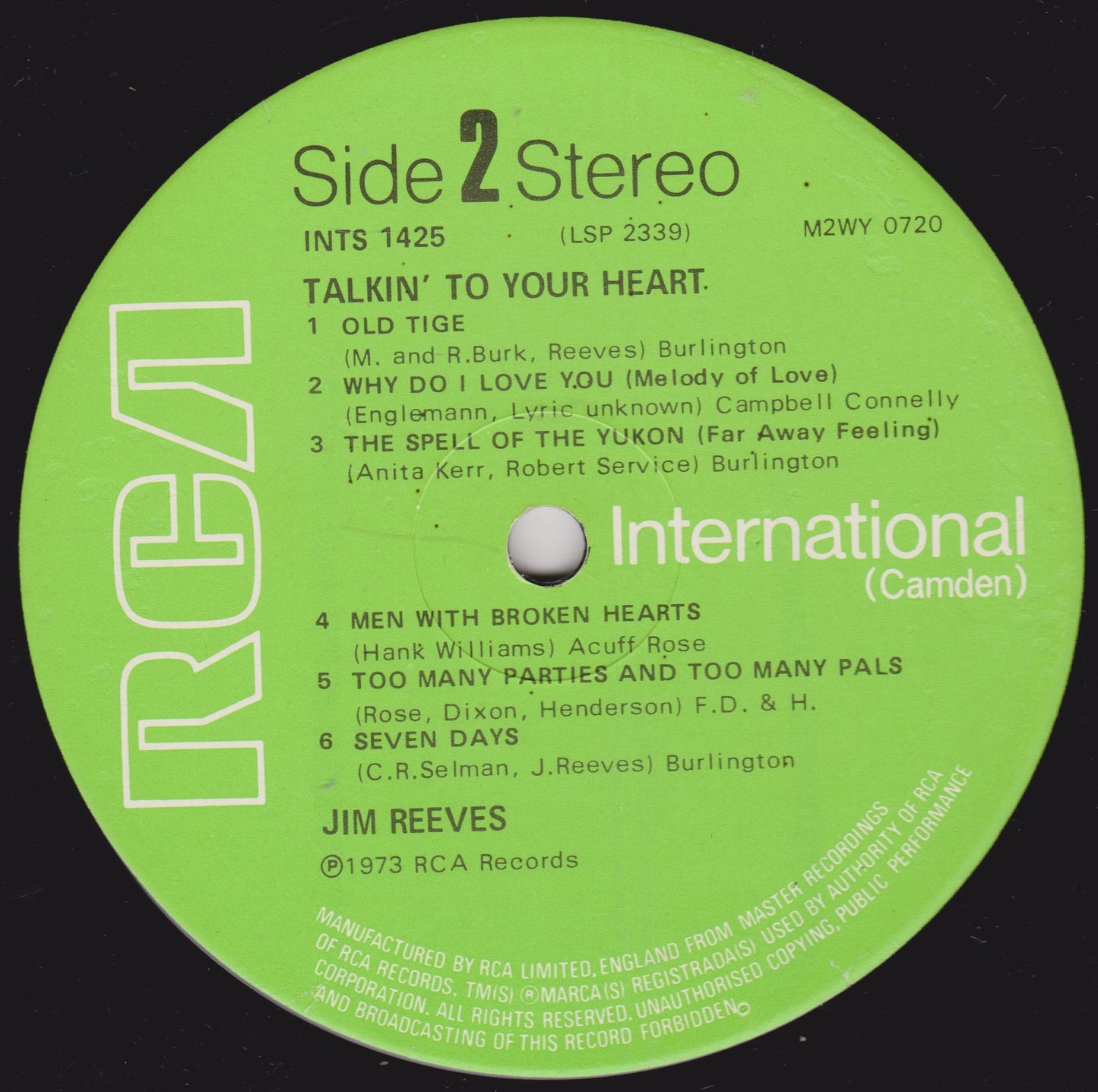 Green record label with text and tracklist on a black background