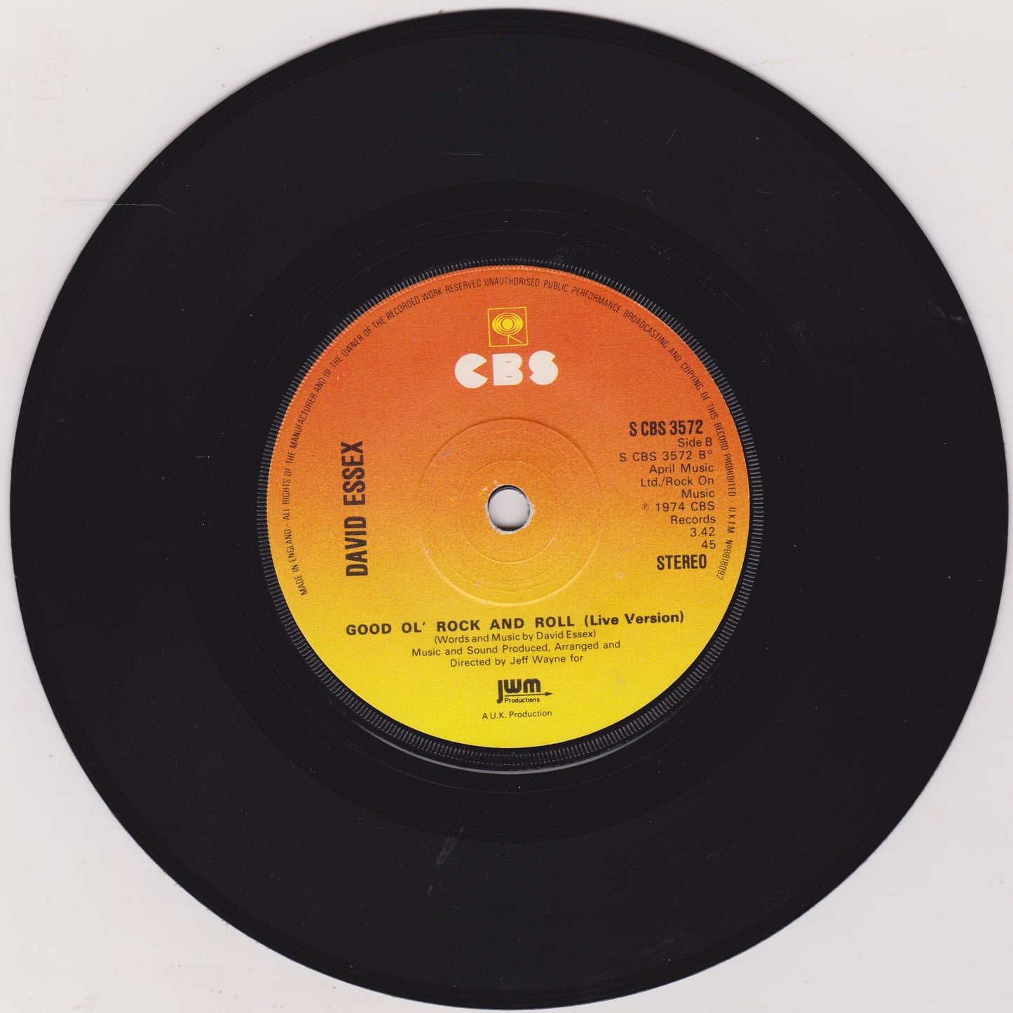 Vinyl record with CBS label and 'Good Ol' Rock and Roll' by David Essex on a white background