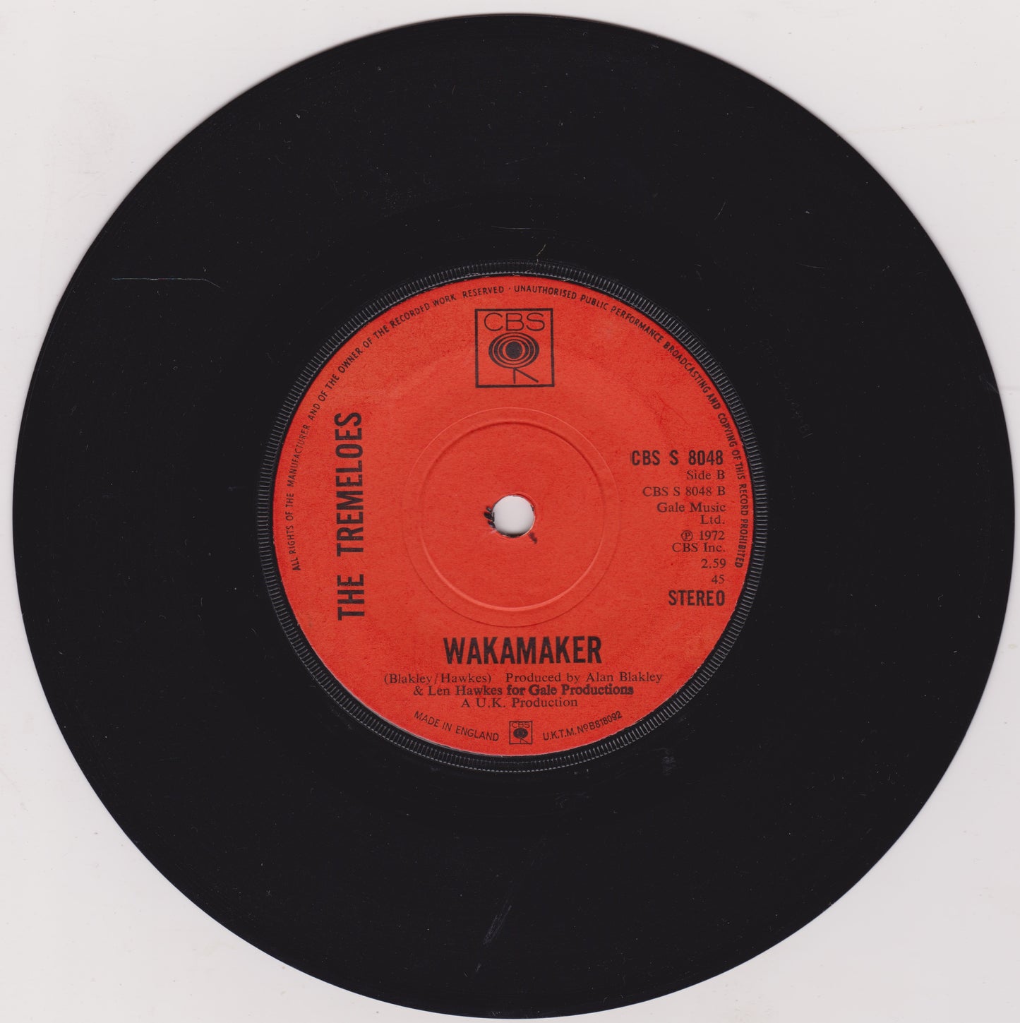 Vinyl record with red label featuring 'The Tremeloes' and 'Wakamaker' on a white background