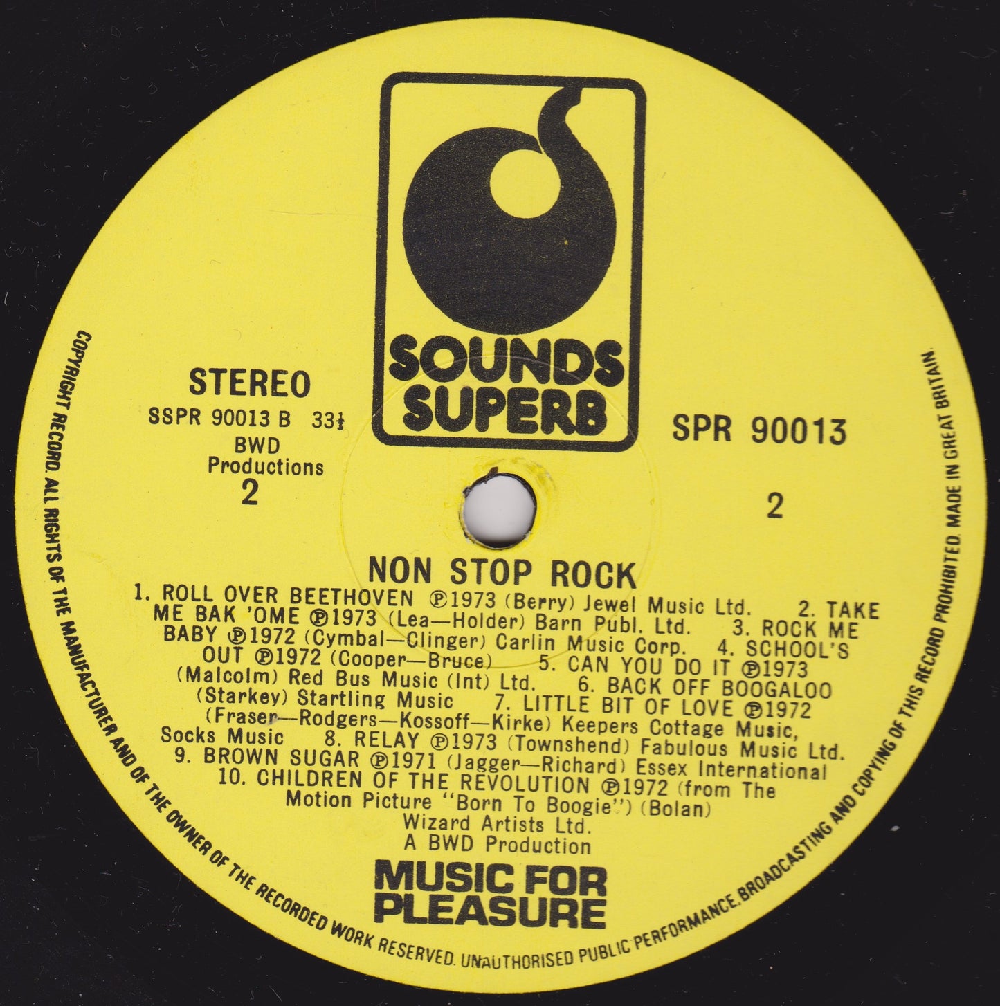 Unknown Artist – Non-Stop Rock (Sounds Superb 1973) 12" vinyl LP VG/VG