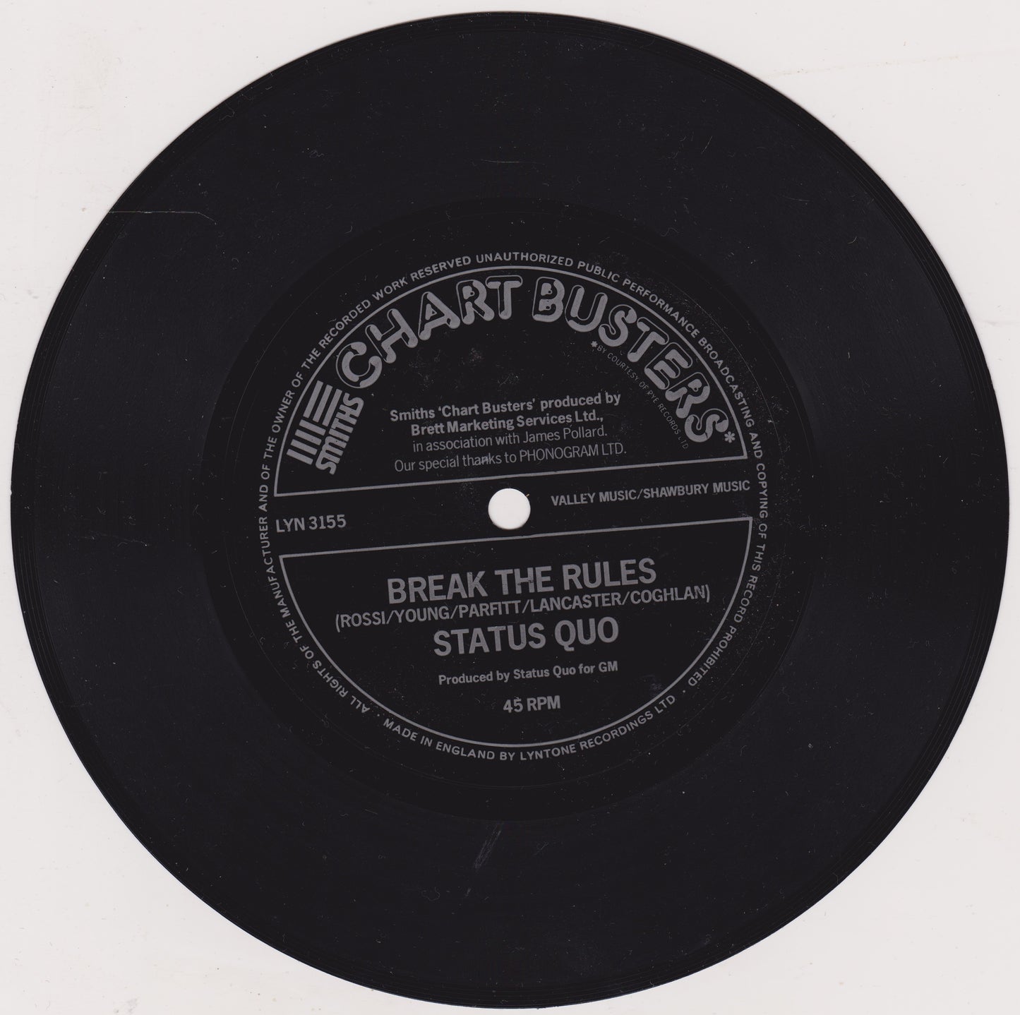 Status Quo – Down Down / Break The Rules (Smiths Crisps 1975) 7" flexi-disc VG