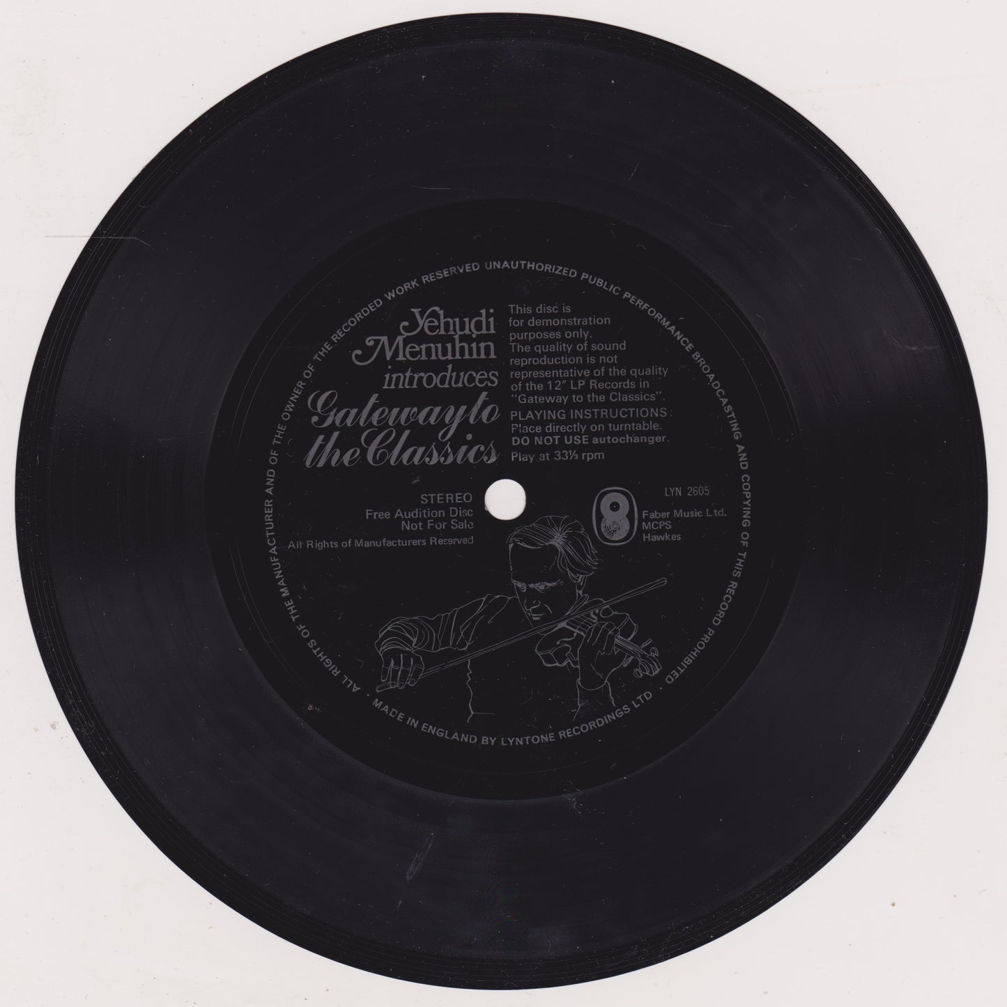 Yehudi Menuhin – Gateway To The Classics 7" flexi disc single VG/VG 33rpm