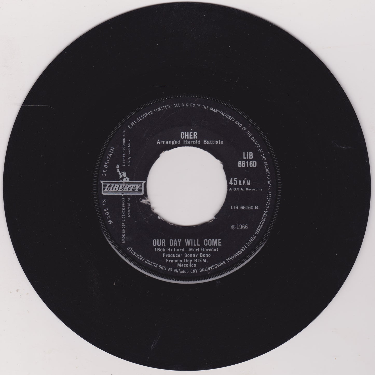 Cher – Bang Bang (My Baby Shot Me Down) (Liberty 1966) 7" vinyl single G+/-