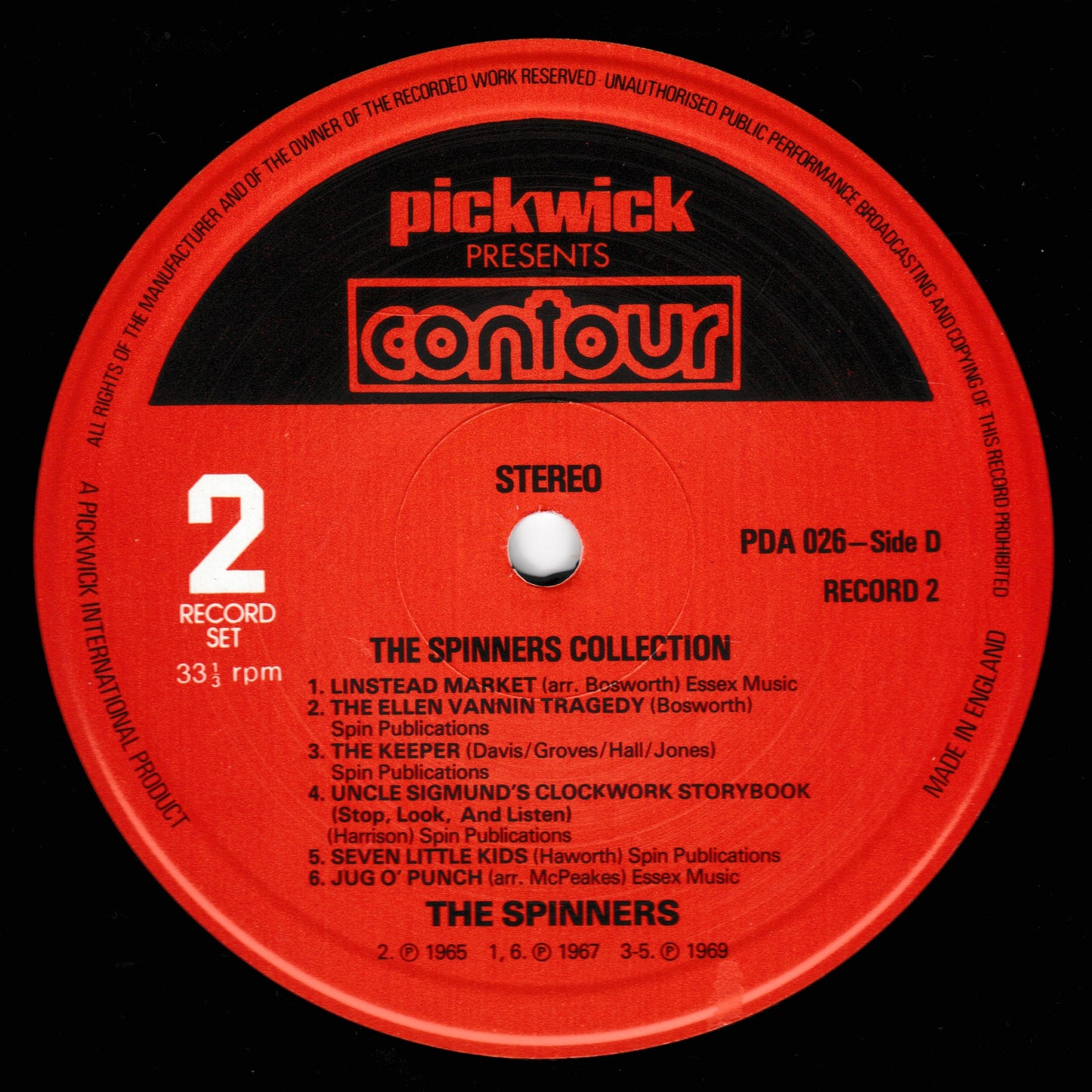 Red record label with 'pickwick presents contour' branding and track listing.