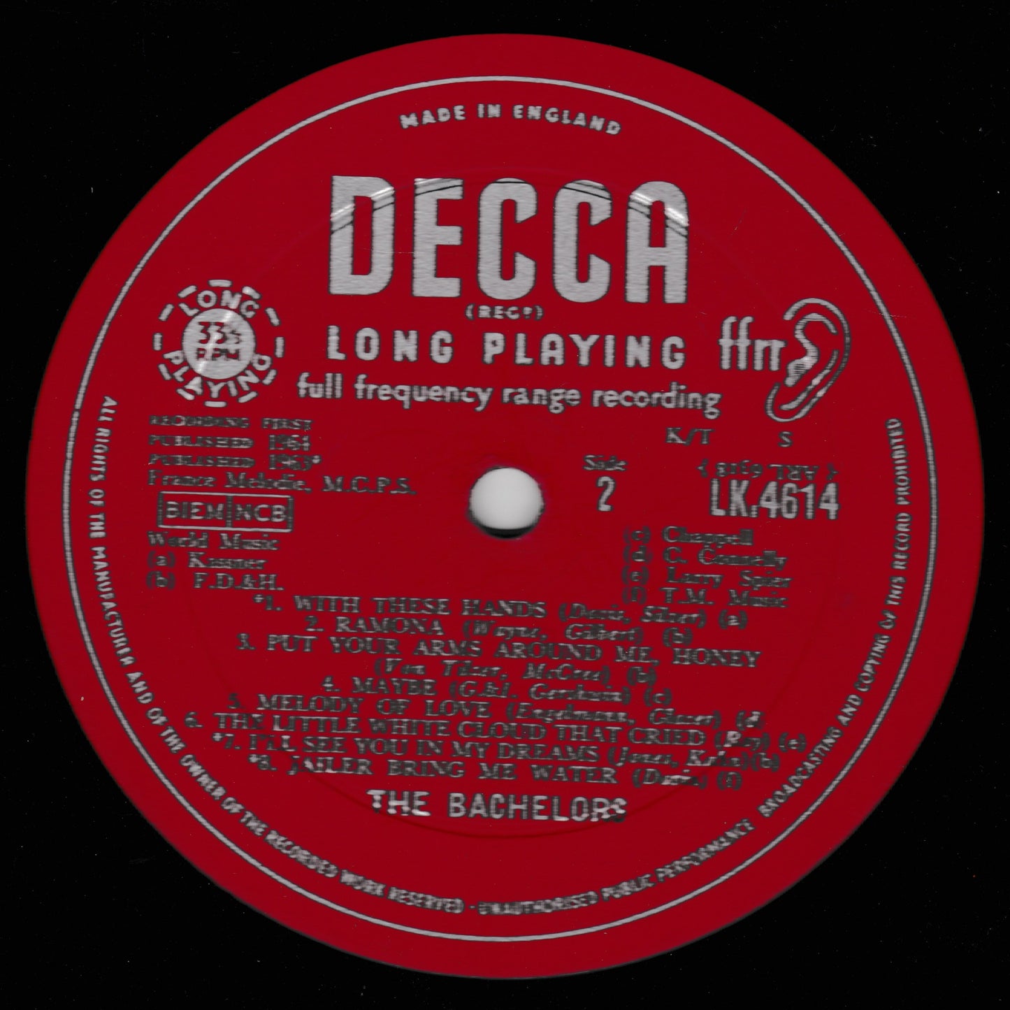 Decca long playing record label on a black background