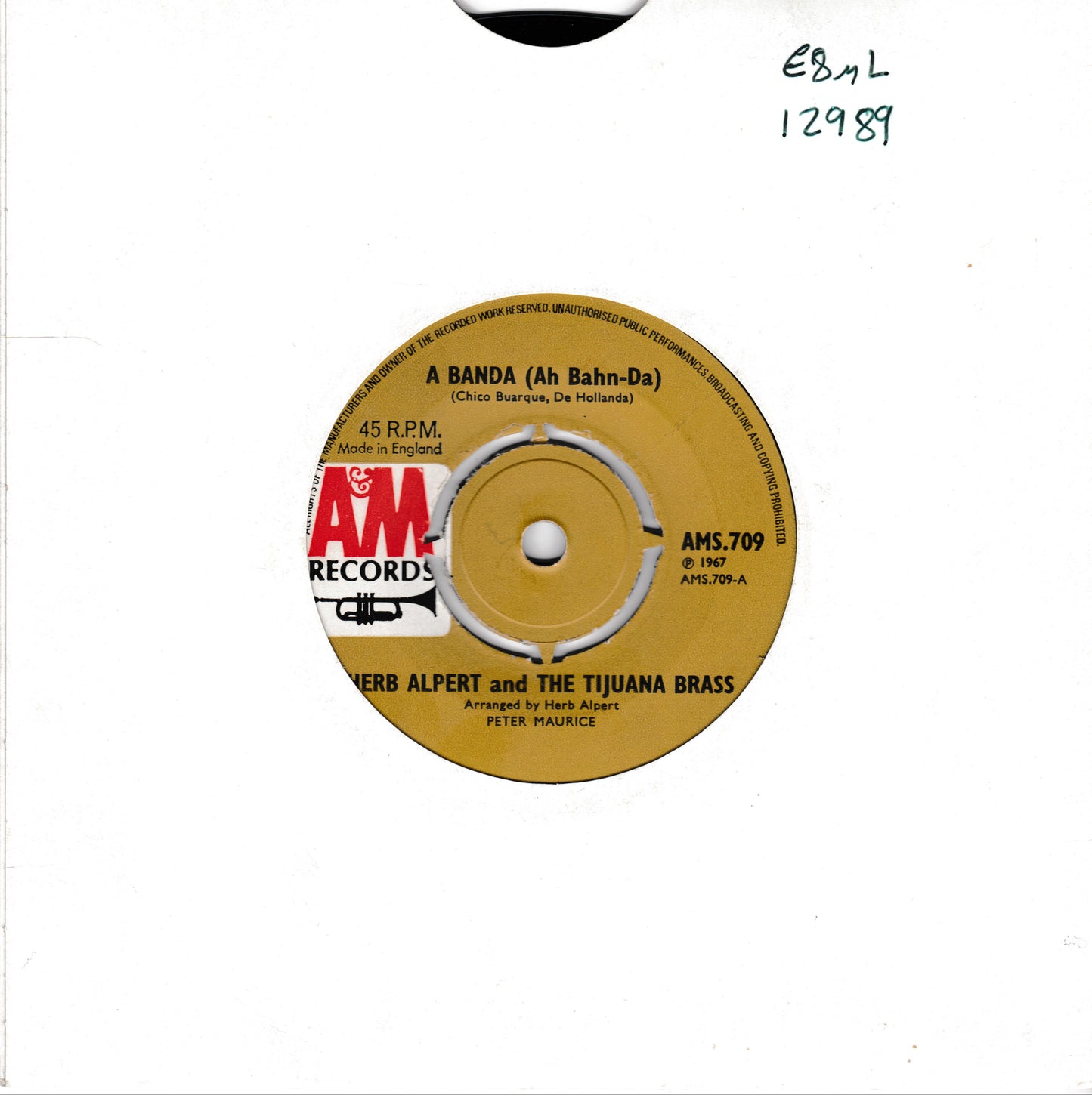 Record label for 'A Banda' by Herb Alpert and The Tijuana Brass on AM Records.