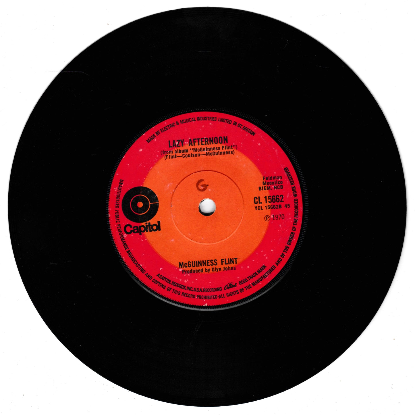 A black vinyl record with a red and orange centre label reading 'Lazy Afternoon' and Capitol branding, photographed against a plain white background.