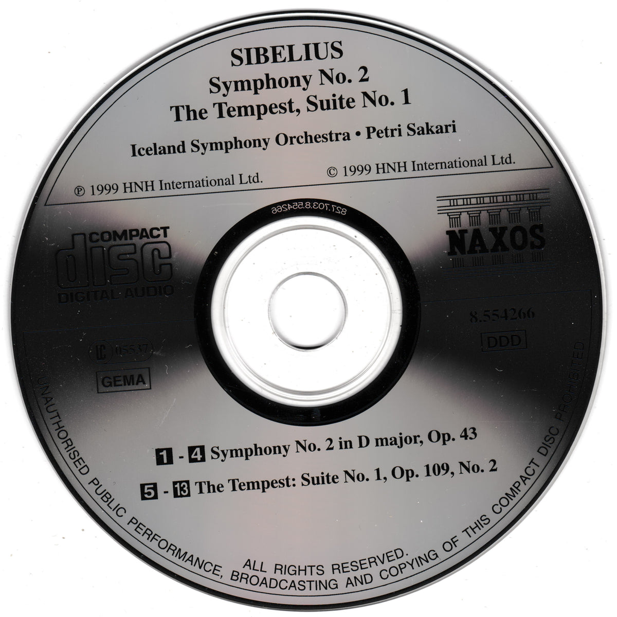 A compact disc for Sibelius Symphony No. 2 and The Tempest, Suite No. 1