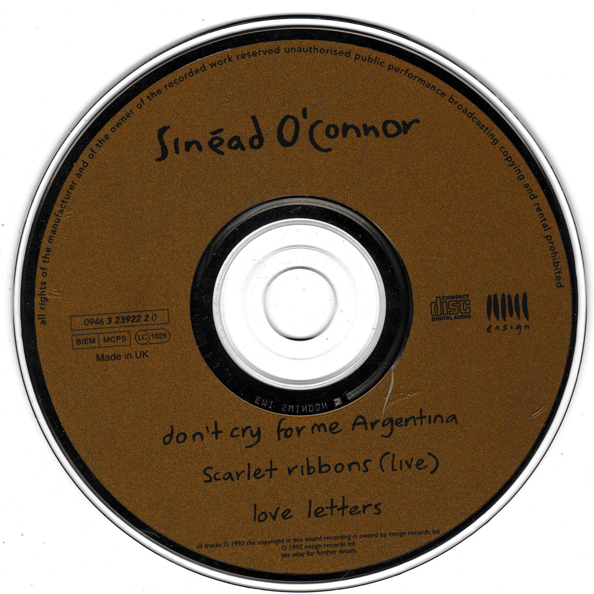 Sinead O’Connor - Don't Cry For Me Argentina (Ensign 1992) CD single