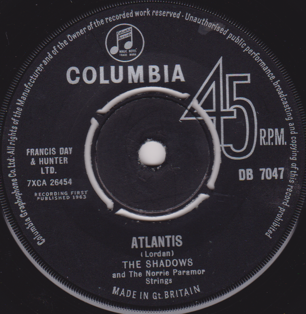 The Shadows - Atlantis (Columbia 1963) 7" vinyl single VG/-