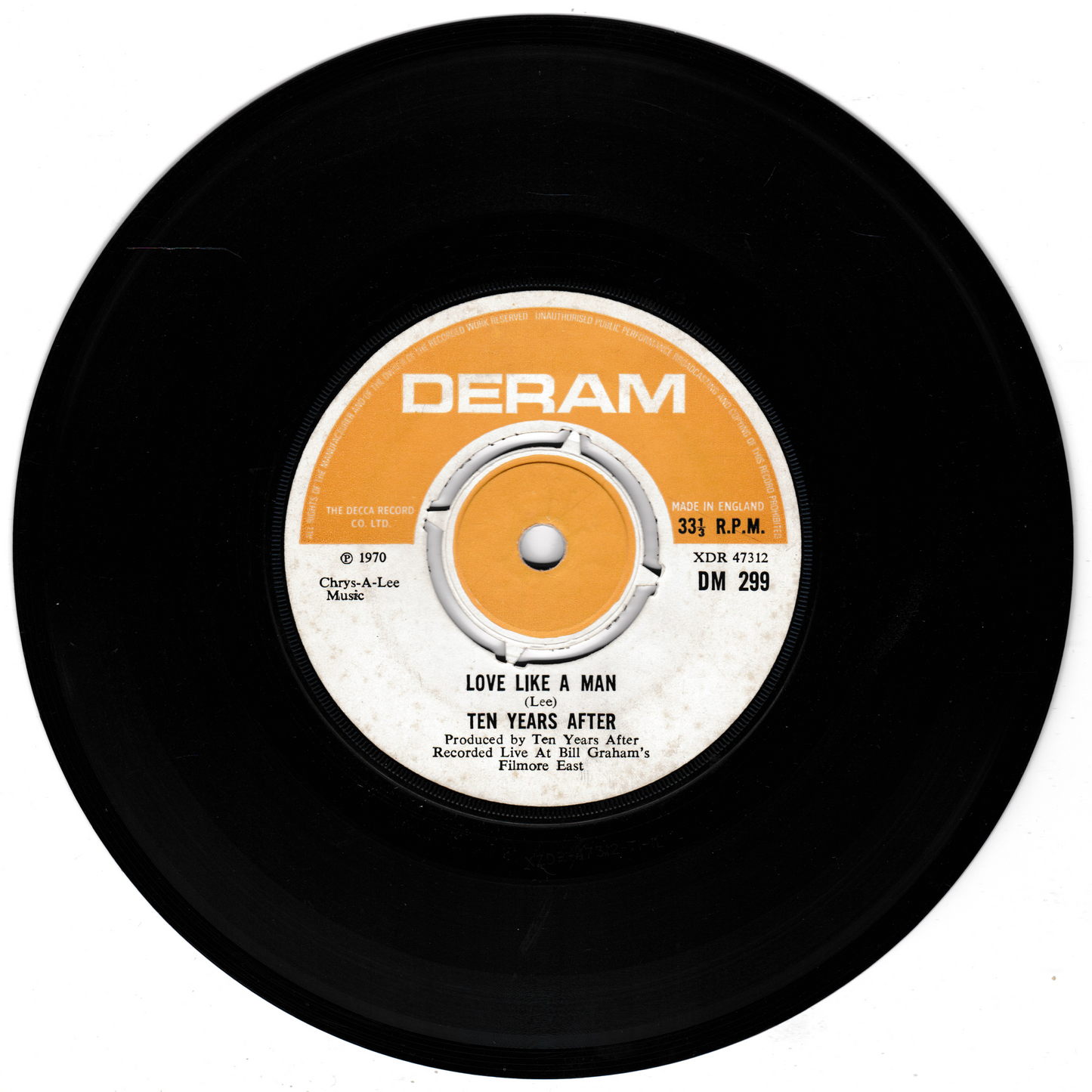 Ten Years After – Love Like A Man (Deram 1970) 7" vinyl single G+/-