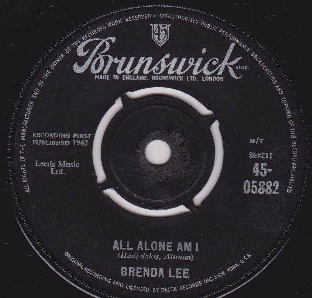 Brenda Lee – All Alone Am I (Brunswick 1962) 7" vinyl single VG/-