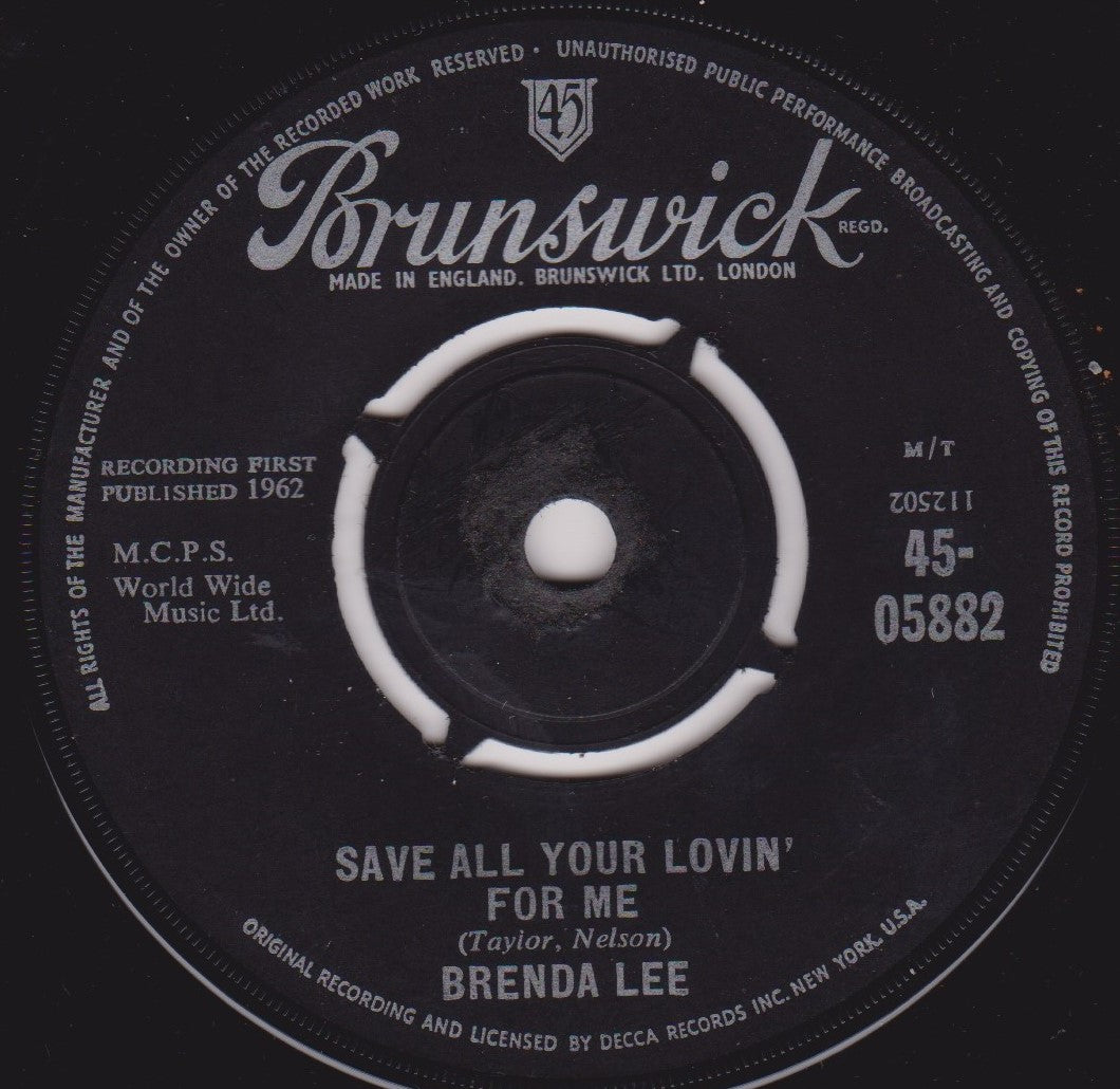 Brenda Lee – All Alone Am I (Brunswick 1962) 7" vinyl single VG/-