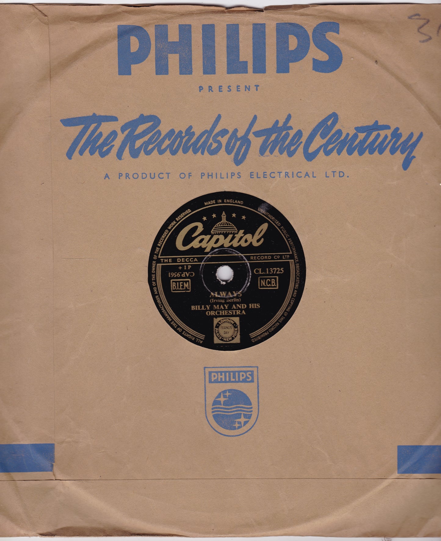 Billy May & His Orchestra – Always (Capitol 1952) 10" shellac VG/-