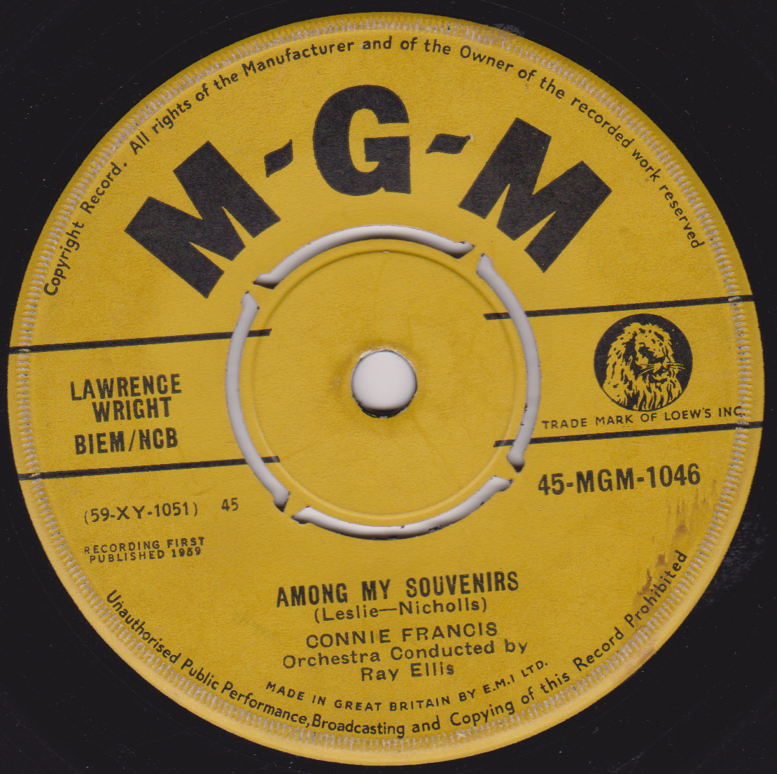 Connie Francis – Among My Souvenirs (MGM 1959) 7" vinyl single G+/-
